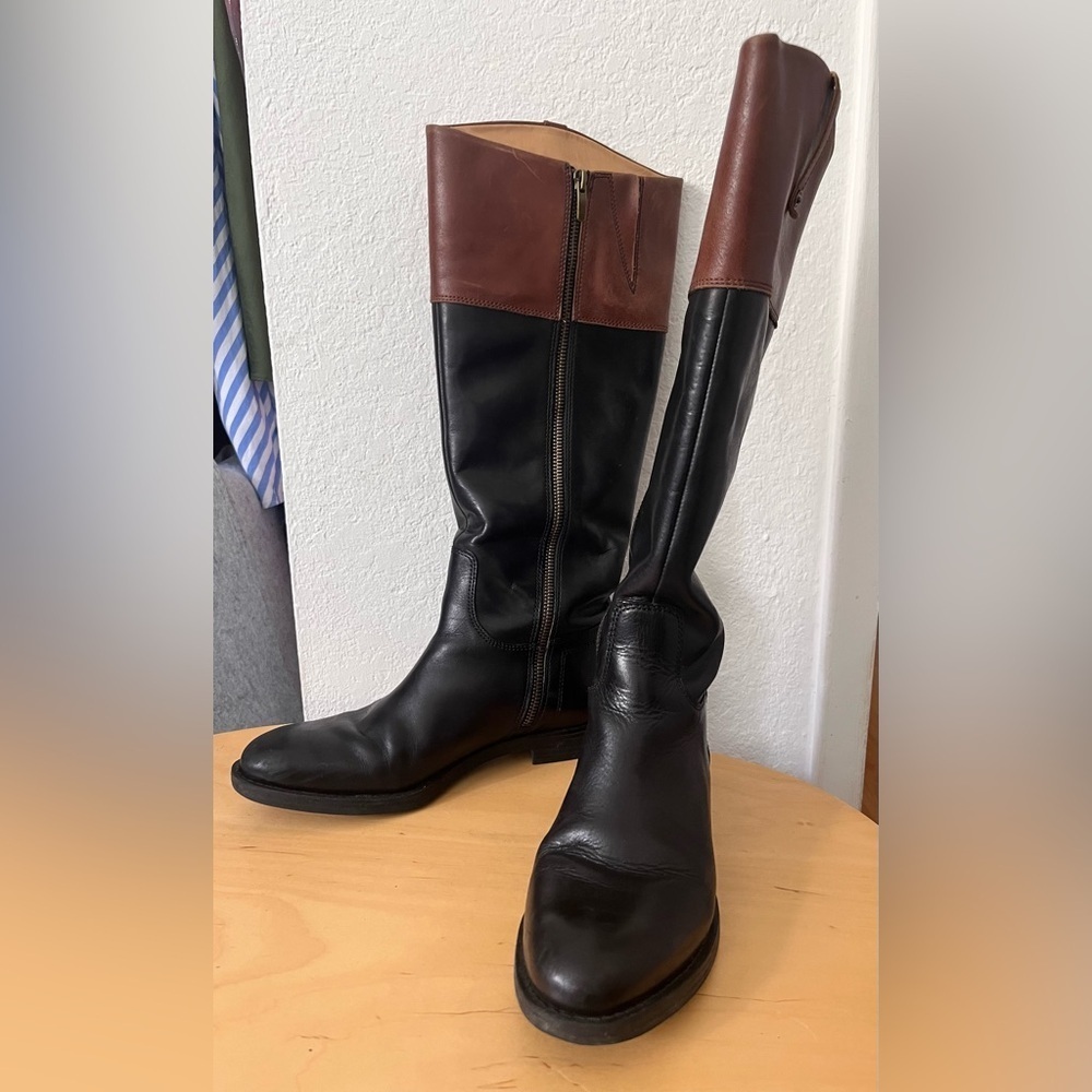 Enzo Angiolini Ellerby Riding Boots Leather Black & Brown Size 7.5 Equestrian - Picture 3 of 16